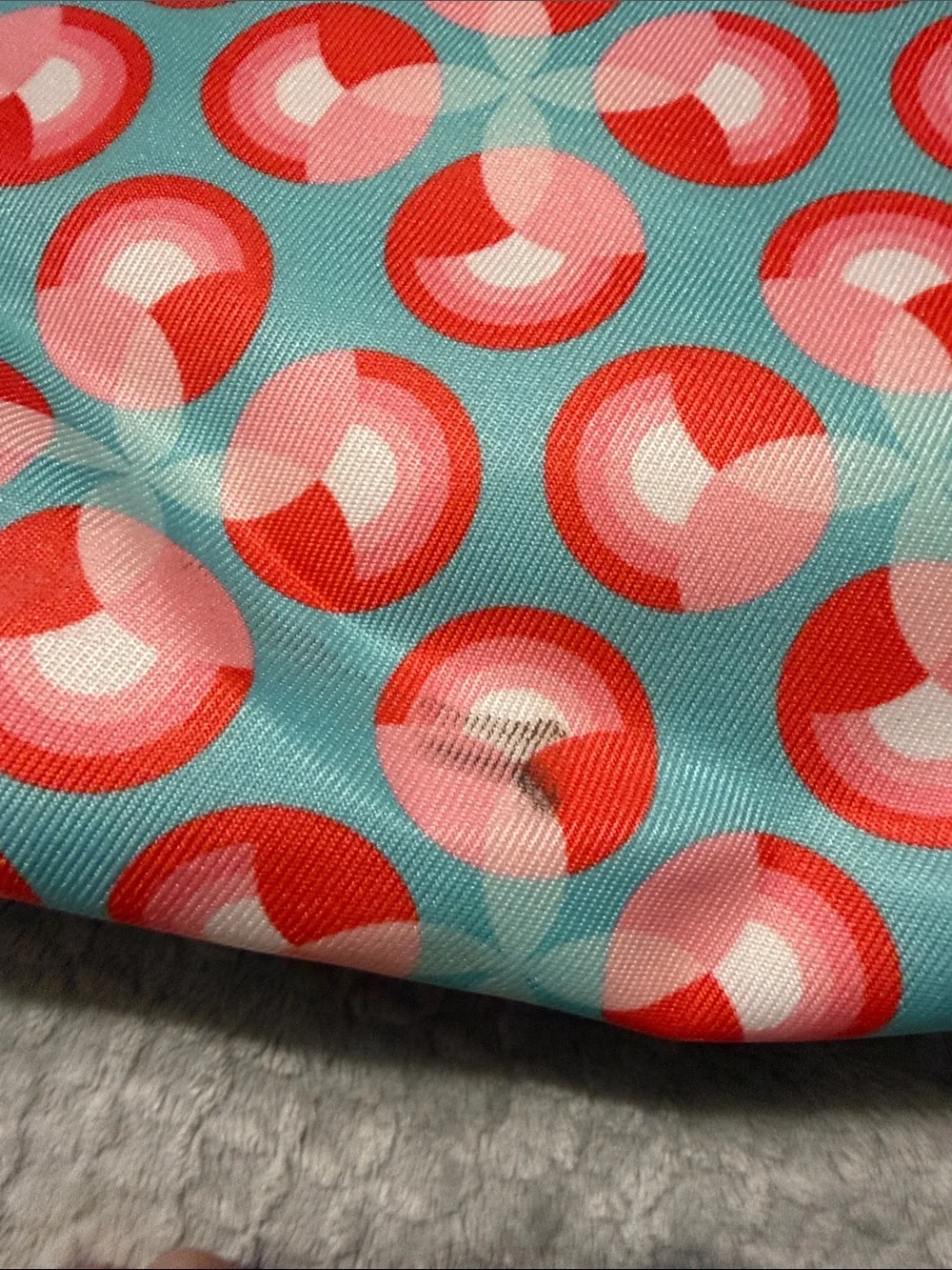 Clinique Blue Cosmetic Bag with Coral Circles and Yellow Zipper